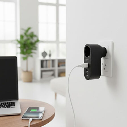 BUFFER® 2 USB,1 TYPE-C Girişli 1'li Çocuk Korumalı,Isıya Karşı Dayanıklı 2500Watt Termal Akım Koruma