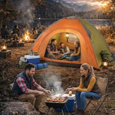 BUFFER® 4 Kişilik Yarı Otomatik Kamp Çadırı – Suya Dayanıklı, Hızlı Kurulumlu Outdoor Aile Çadırı, D