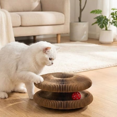BUFFER® Akordiyon Karton Kedi Tırmalama Oyuncağı – Mıknatıslı Katlanabilir Etkileşimli Kedi Oyuncağı
