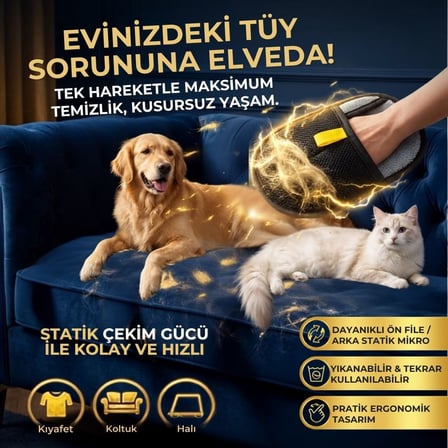 BUFFER® Evcil Hayvan Tüy Temizleme Eldiveni, Statik Mikro Tüy Toplayıcı Kedi Köpek Tüyü için Koltuk,