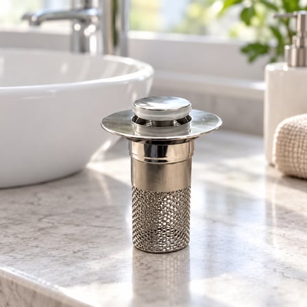 BUFFER Sepet Filtreli Basmalı Lavabo Gider Süzgeci, Uzun Silindirik Filtreli Lavabo Tıpası, Saç ve K