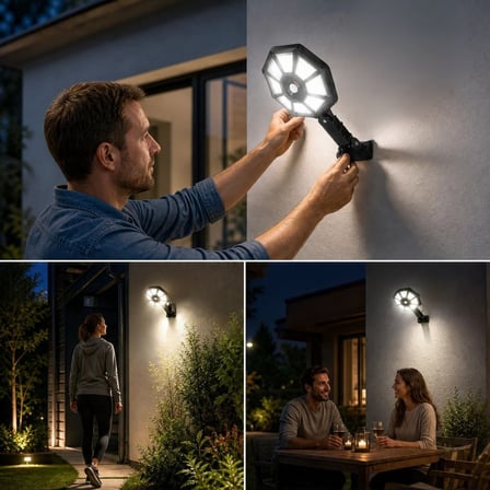 BUFFER® 168B Solar LED Büyük Dış Mekân Lambası, Hareket Sensörlü, Kumandalı, 3 Modlu Ultra Parlak CO