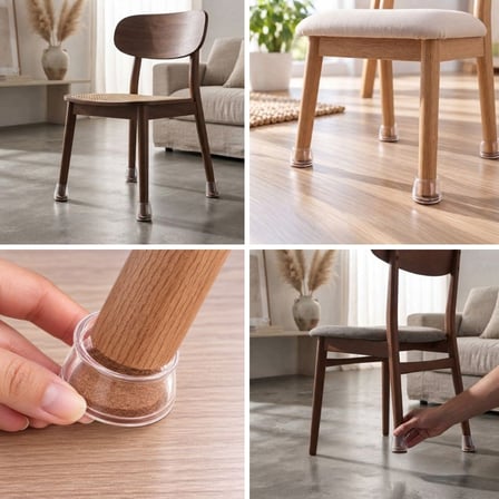 BUFFER Şeffaf Yuvarlak Sandalye Ayak Tıpası 4 Adet, Taban Pedli Sandalye Ayağı Koruyucu Başlık Seti,