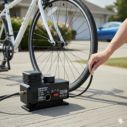 BUFFER® 250 PSI Güçlü Taşınabilir Hava Kompresörü–Araba, Motosiklet, Bisiklet ve Top Şişirme İçin El