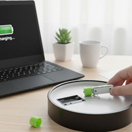 BUFFER® USB Şarjlı 1450mAh AA 1.2V Lityum Kalem Pil – 4'lü Set, Tekrar Şarj Edilebilir Uzun Ömürlü D