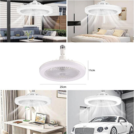 BUFFER®E27 Duylu 3 Farklı Işık Modlu ve 3 Seviye Fan Güçlü Uzaktan Kumandalı, Sessiz Kullanımlı, Kol