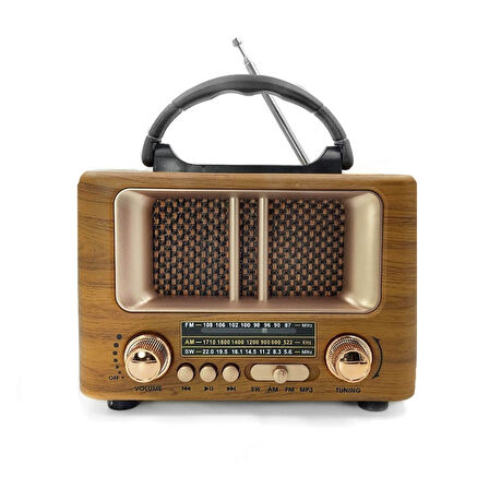 BUFFER® Küçük Mini Boy Retro Ahşap Tasarım Bluetooth Hoparlörlü Radyo – FM/AM Destekli, Şarjlı ve Ta