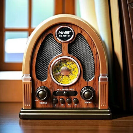 BUFFER® Orta Boy Kubbe Model Retro Ahşap Tasarım Bluetooth Hoparlörlü Radyo – FM/AM Destekli, Şarjlı