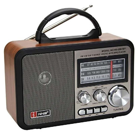BUFFER® Orta Boy Retro, Nostaljik, Ahşap Tasarım Bluetooth Hoparlörlü, Şarjlı, Taşınabilir FM/AM Des