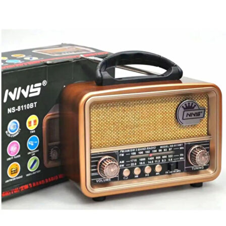 BUFFER® Orta  Boy Retro, Nostaljik, Ahşap Tasarım Bluetooth Hoparlörlü, Şarjlı, Taşınabilir FM/AM De