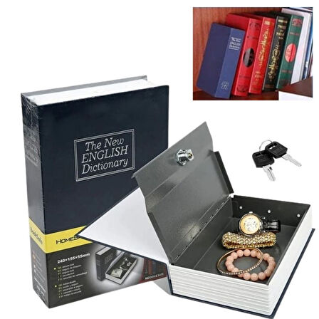 BUFFER® Kitap Görünümlü Dekoratif Kitap Kasa Metal Kutulu Anahtarlı Gizli Kasa