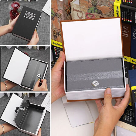 BUFFER® Kitap Görünümlü Dekoratif Kitap Kasa Metal Kutulu Anahtarlı Gizli Kasa