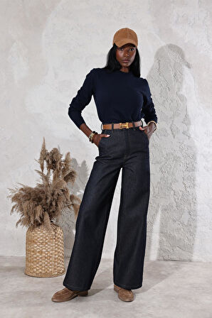 Koyu Lacivert Yüksek Bel Wide Leg Jean 308006