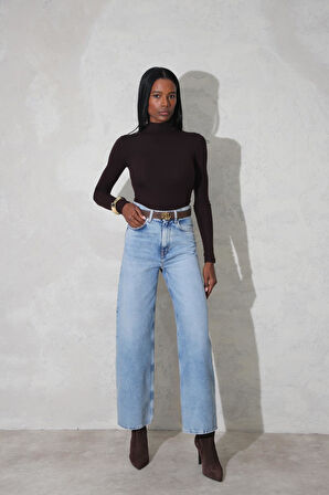 Mavi Yüksek Bel Wide Leg Jean 