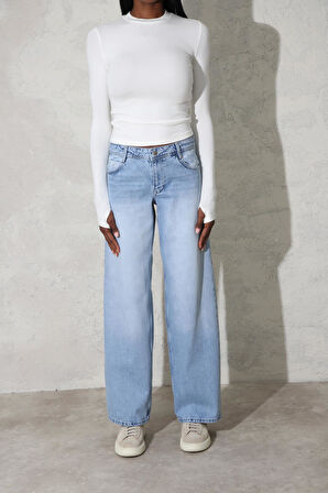 Buz Mavi Yüksek Bel Wide Leg Jean 