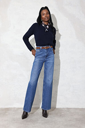 Mavi Yüksek Bel Wide Leg Jean 7714