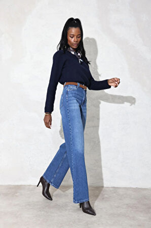 Mavi Yüksek Bel Wide Leg Jean 7714