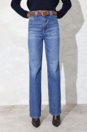 Mavi Yüksek Bel Wide Leg Jean 7714