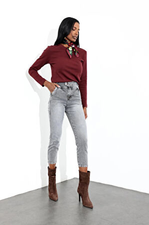 Bordo Bisiklet Yaka Uzun Kol Basic Tişört 1103