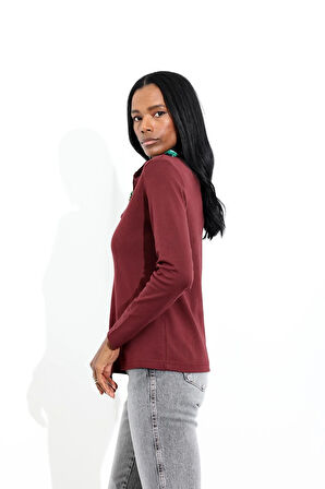 Bordo Bisiklet Yaka Uzun Kol Basic Tişört 1103