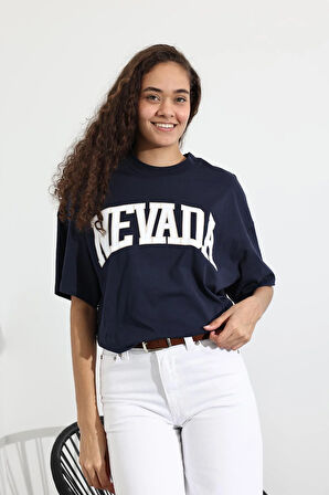 Lacivert Nevada Baskılı Tişört 