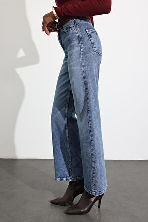 Mavi Yüksek Bel Wide Leg Jean 7596