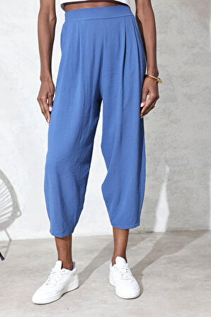 indigo Arka Beli Lastikli Şalvar Pantolon 0226