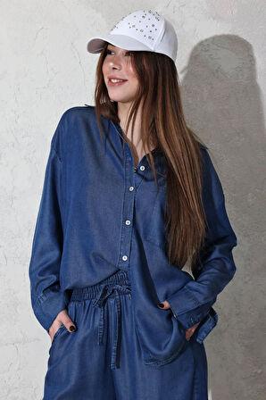 Lacivert Tencel Denim Gömlek Pantolon Takım 00528