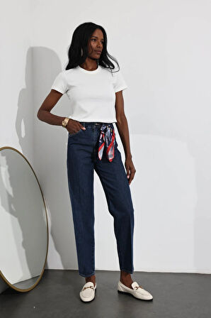 Lacivert Yüksek Bel Straight Fit Jean 