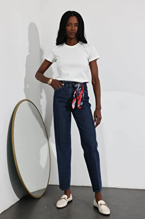Lacivert Yüksek Bel Straight Fit Jean 