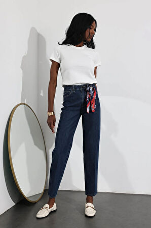 Lacivert Yüksek Bel Straight Fit Jean 