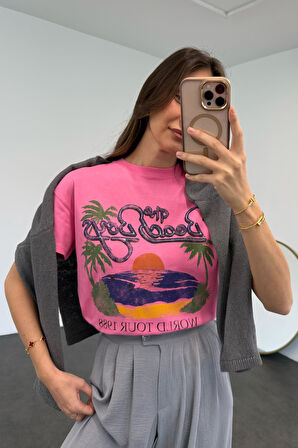 Pembe Beach Boys Baskılı Basic Tişört 
