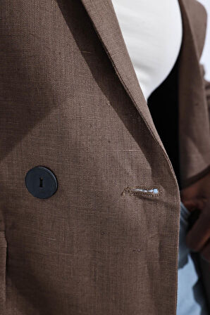 Kahverengi %100 Keten Blazer Ceket 02071