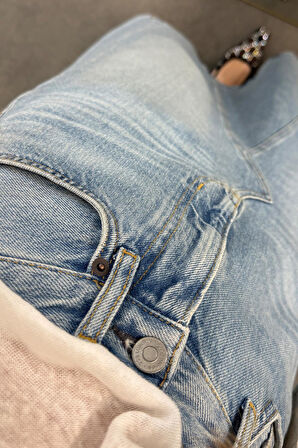 Mavi Çan Kesim Denim Etek 