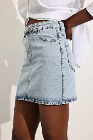 Buz Mavi Mini Denim Etek 0257