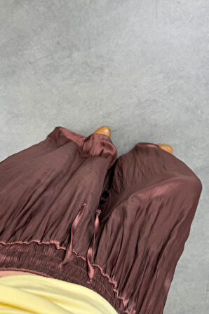 Kahverengi Dökümlü Saten Pantolon 16632