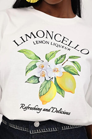 Beyaz Limon Baskılı Basic Tişört 0500