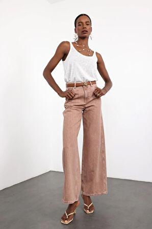 Kahverengi Yüksek Bel Wide Leg Jean 