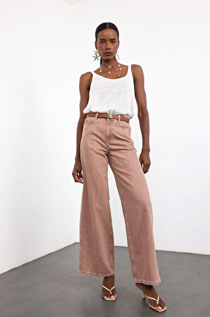 Kahverengi Yüksek Bel Wide Leg Jean 