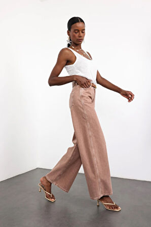 Kahverengi Yüksek Bel Wide Leg Jean 