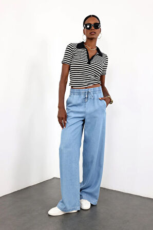 Mavi Beli Lastikli Geniş Pantolon 600702