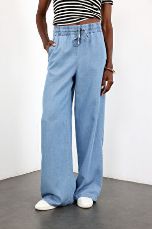 Mavi Beli Lastikli Geniş Pantolon 600702