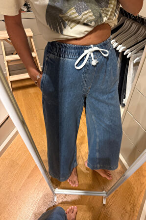 Mavi Beli Lastikli Denim Pantolon 
