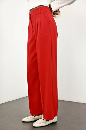 Kırmızı Gold Düğmeli Palazzo Pantolon 4386