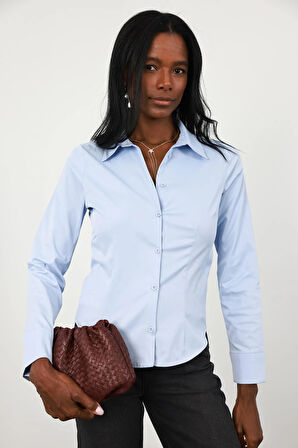 Mavi Likralı Slim Fit Gömlek 4897