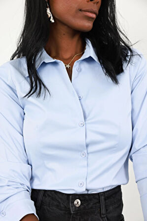 Mavi Likralı Slim Fit Gömlek 4897