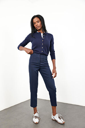 Lacivert Kemik Düğmeli Lyocell İplik Hırka 