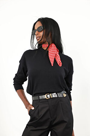 Siyah Bisiklet Yaka Lyocell İplik Triko 