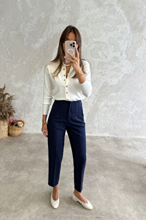 Ekru Kemik Düğmeli Lyocell İplik Hırka 