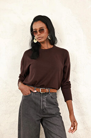 Acı Kahve Bisiklet Yaka Lyocell İplik Triko 